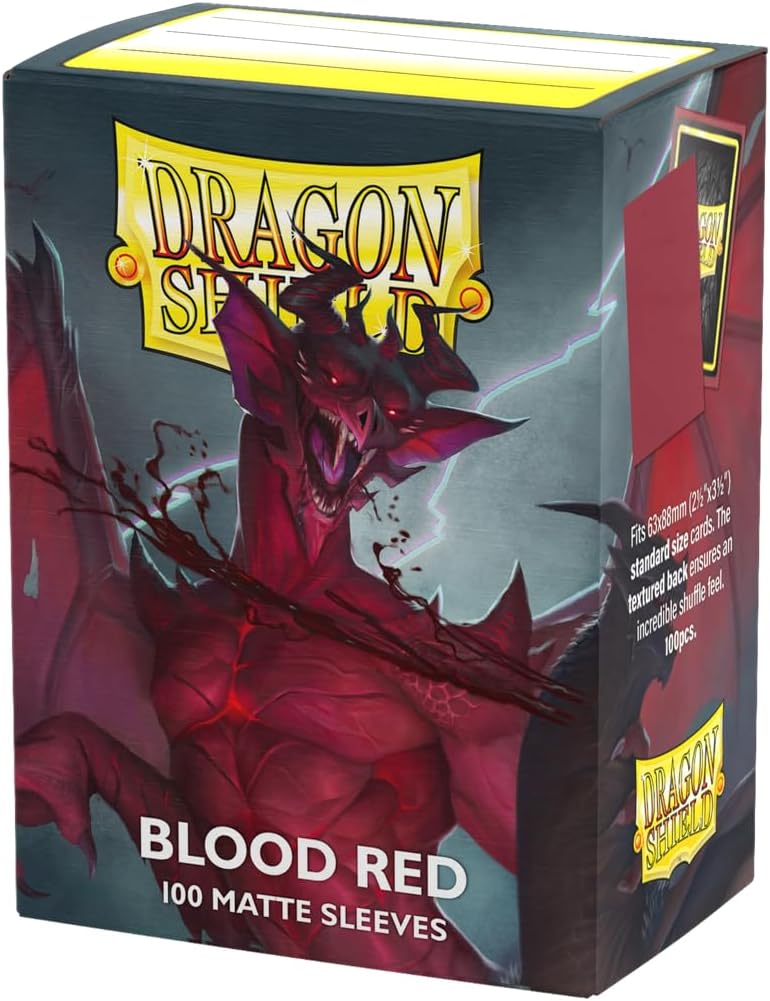 dragon shield أكمام بطاقات مات قياسية الحجم | 100 قطعة - أكمام TCG متميزة ناعمة وقوية | متوافقة مع بوكيمون، فليش آند بلود، ون بيس وماجيك ذا جاذرينغ | أحمر دموي - مات - Image 1
